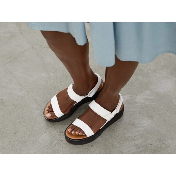 Everlane Womens The Leather Platform Sandal Size 10 White Chunky Adjustable - Picture 12 of 13